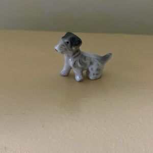 Miniature Vintage Bone China Wire Fox Terrier Puppy Dog Figurine Japan Stamp